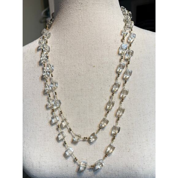 Handcrafted Clear & Gold Tone Beaded Necklace - 50 Inches - Picture 1 of 9